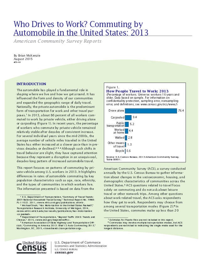 Who Drives to Work? Commuting by Automobile in the United States: 2013