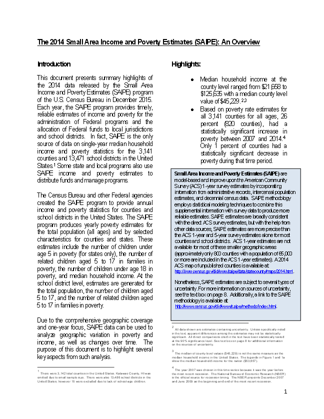 The 2014 Small Area Income and Poverty Estimates (SAIPE): An Overview