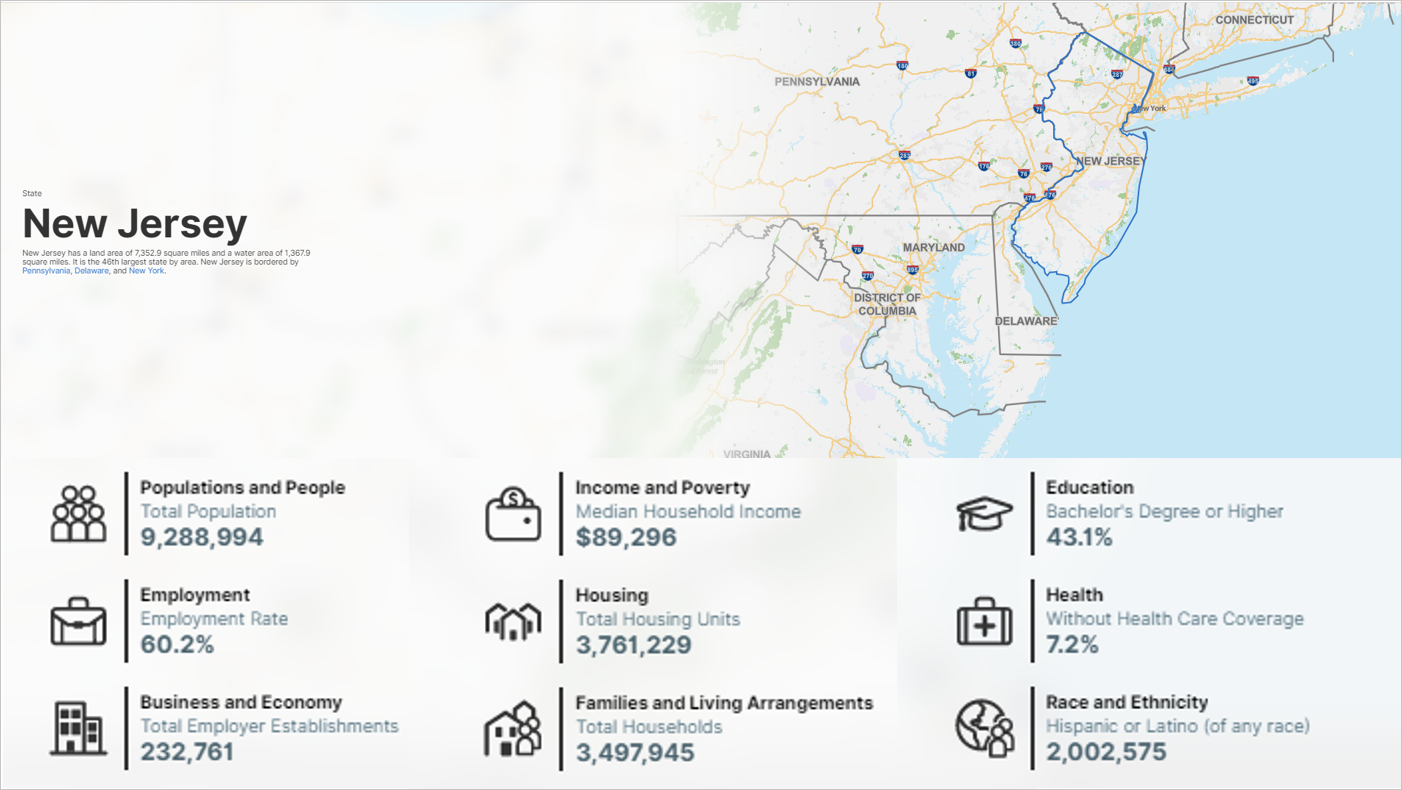 A U.S. map focused on New Jersey