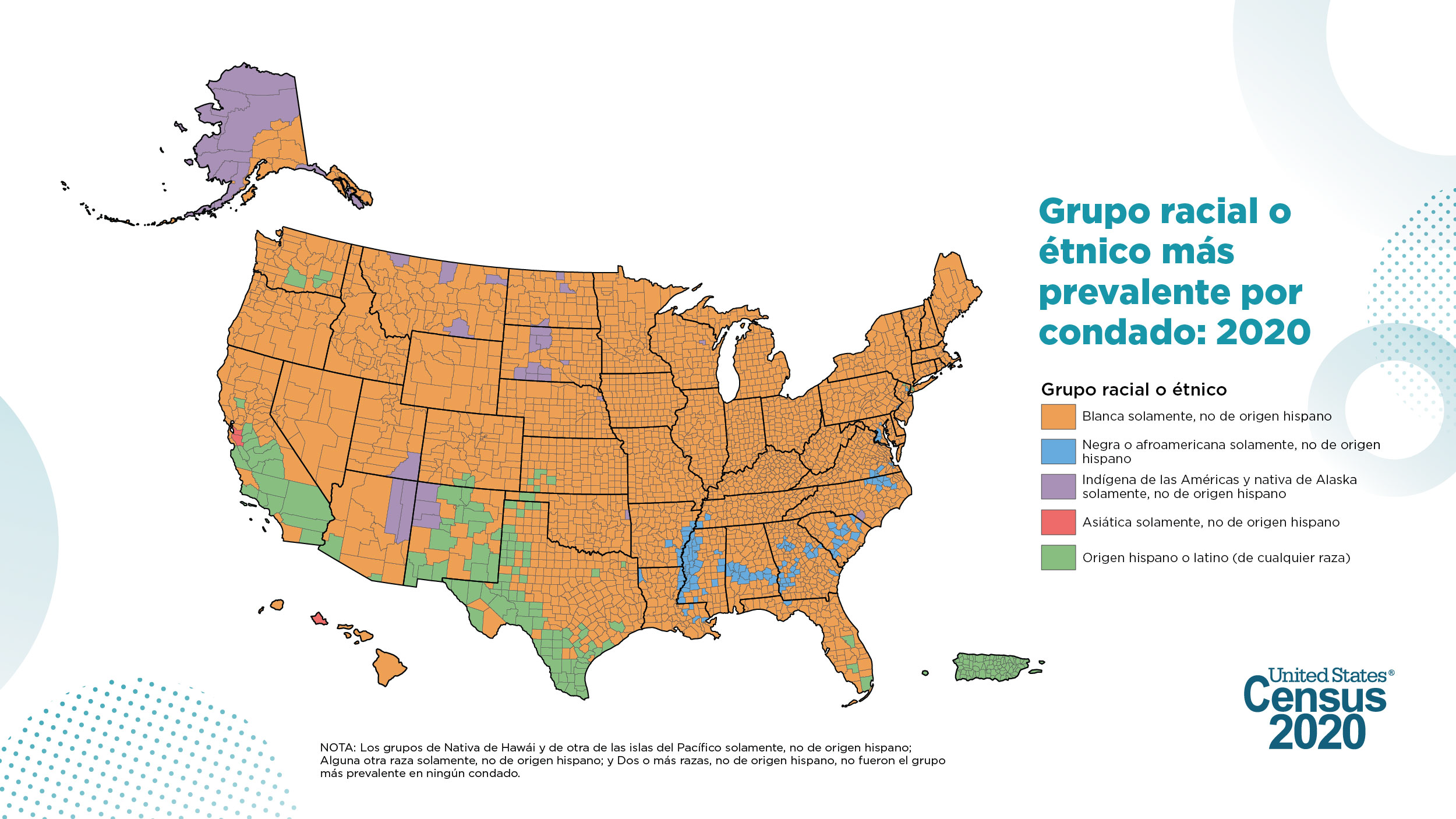 Grupo racial o étnico más prevalente por condado: 2020
