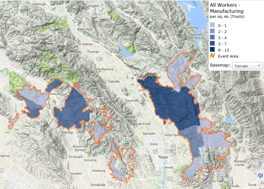 Figure 2: Employment by Manufacturing for October 11, 2017 Atlas Fire Perimeter