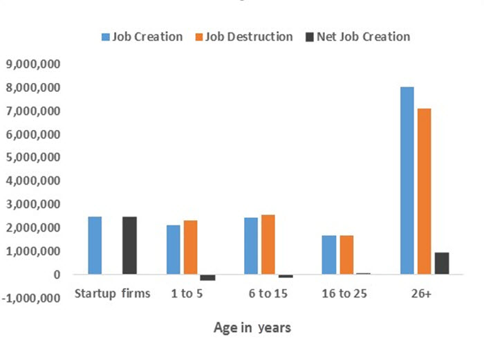 Figure 1. Job Creation, Job Destruction and Net Job Creation by Firm Age: 2015