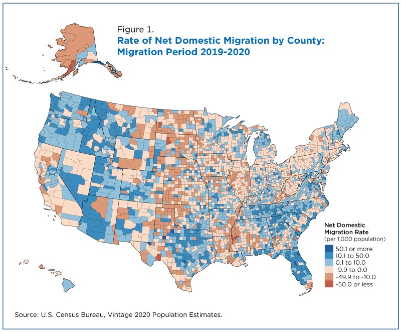Rate of net domestic migration by county: migration period 2019-2020