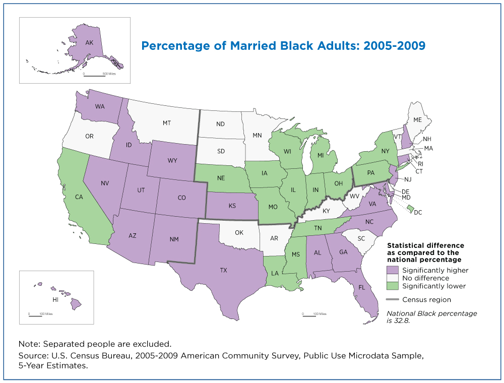 Percentage of Married Black Adults: 2005-2009 - Map 1