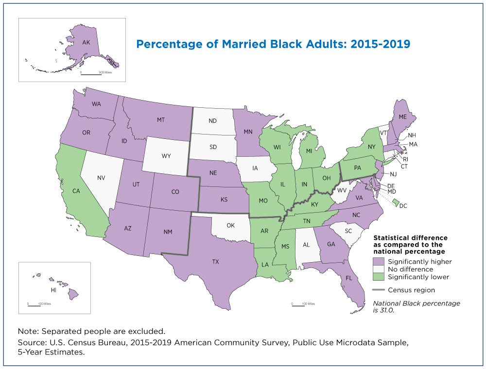 Percentage of Married Black Adults: 2015-2019 - Map 2