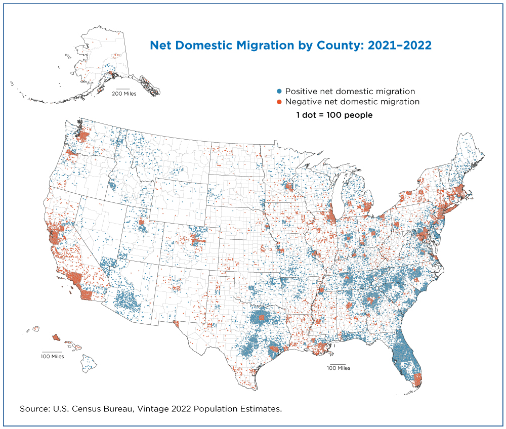 Map 1: Net Domestic Migration by County: 2021-2022