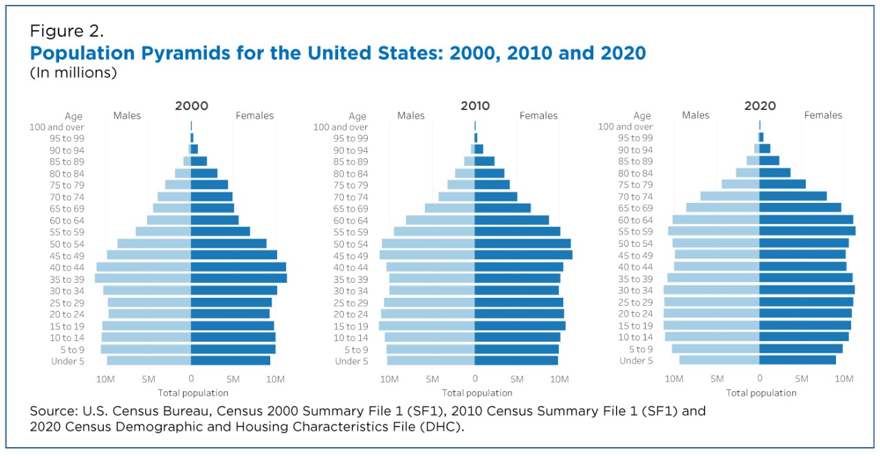 Figure 2. Population Pyramids for the United States: 2000, 2010 and 2020