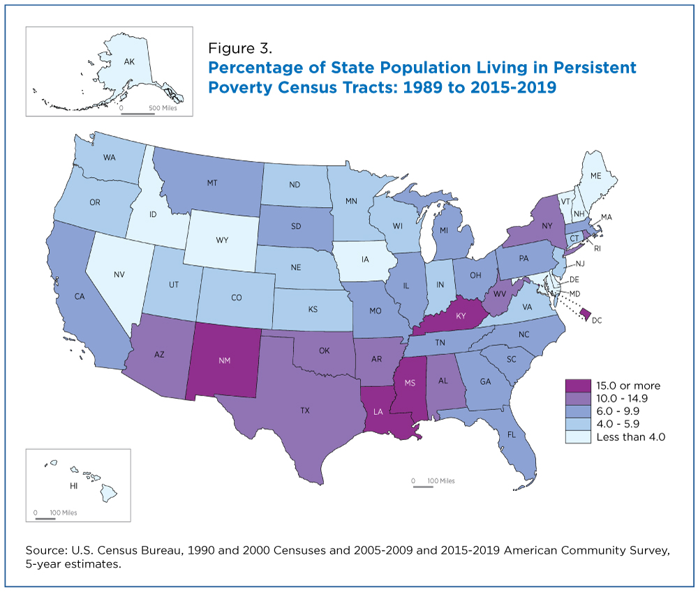 Figure 3. Percentage of State Population Living in Persistent Poverty Census Tracts: 1989 to 2015-2019