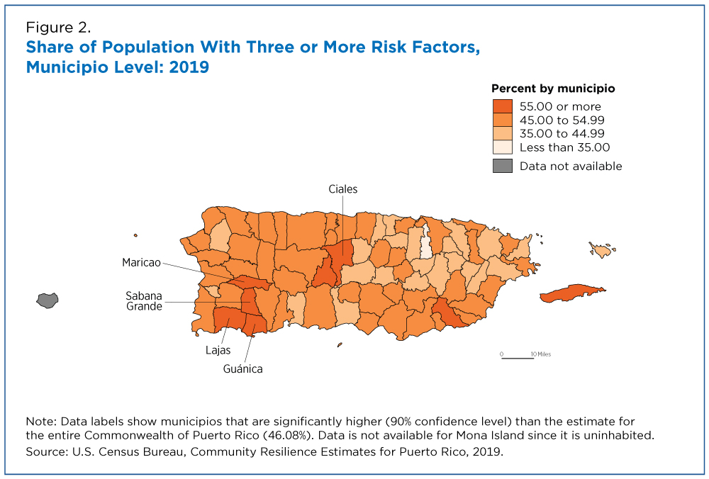 Figure 2. Share of Population With Three or More Risk Factors, Municipio Level: 2019