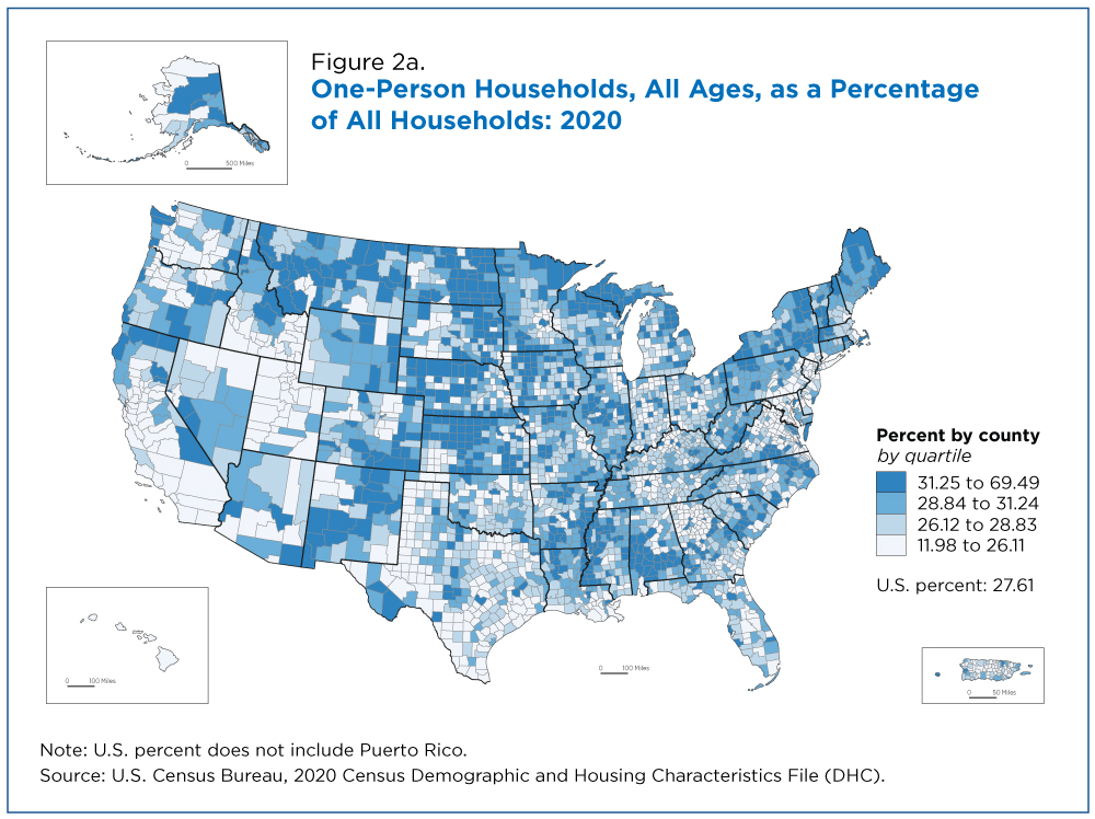 Figure 2a. One-Person Households, All Ages, as a Percentage of All Households: 2020