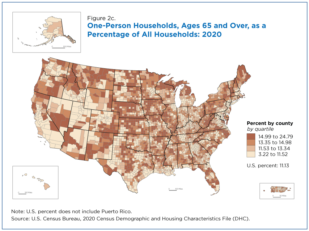 Figure 2c. One-Person Households, Ages 65 and Over, as a Percentage of All Households: 2020