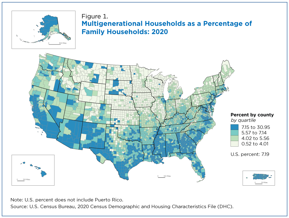 Figure 1. Multigenerational Households as a Percentage of Family Households: 2020