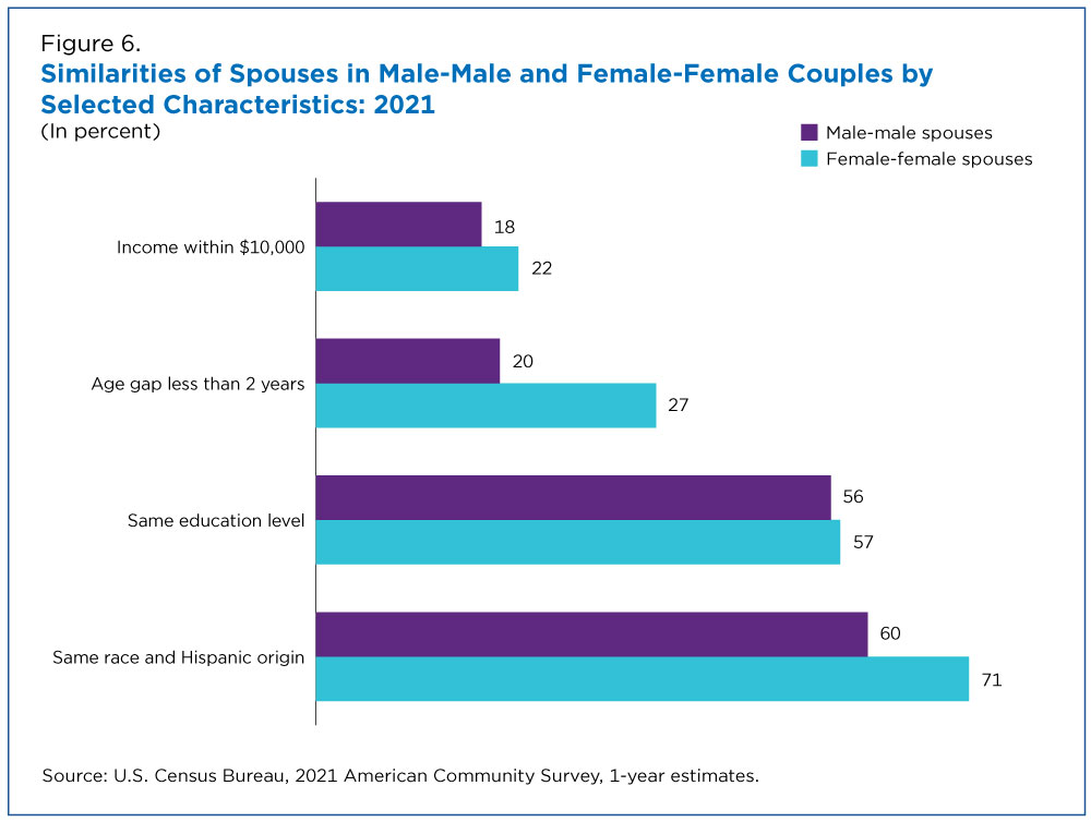 Similarities of Spouses in Male-Male and Female-Female Couples by Selected Characteristics:2021