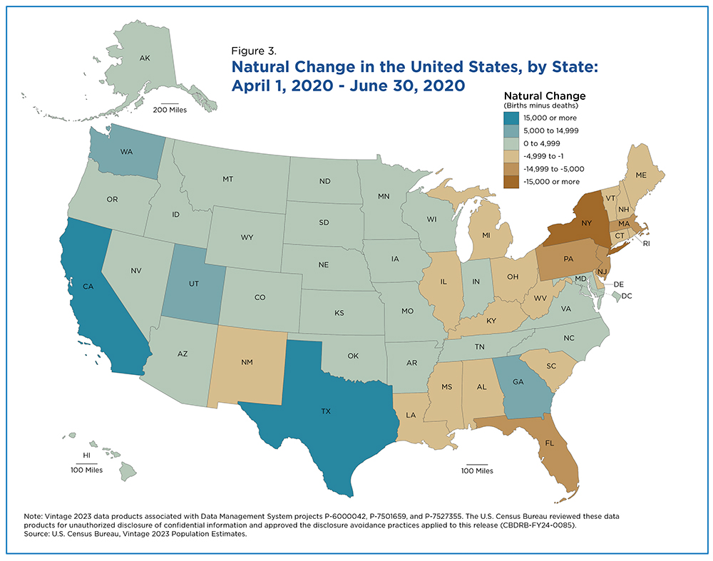 Figure 3. Natural Change in the United States, by State: April 1, 2020 - June 30, 2020