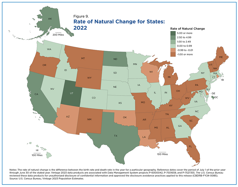 Figure 9. Rate of Natural Change for States: 2022