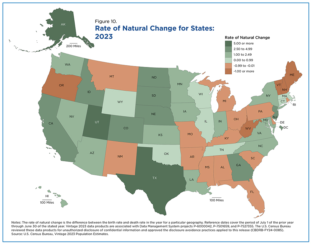 Figure 10. Rate of Natural Change for States: 2023