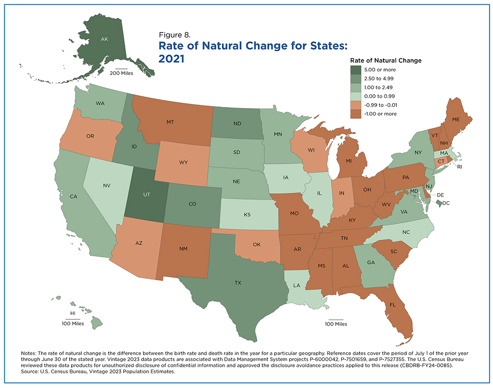 Figure 8. Rate of Natural Change for States: 2021