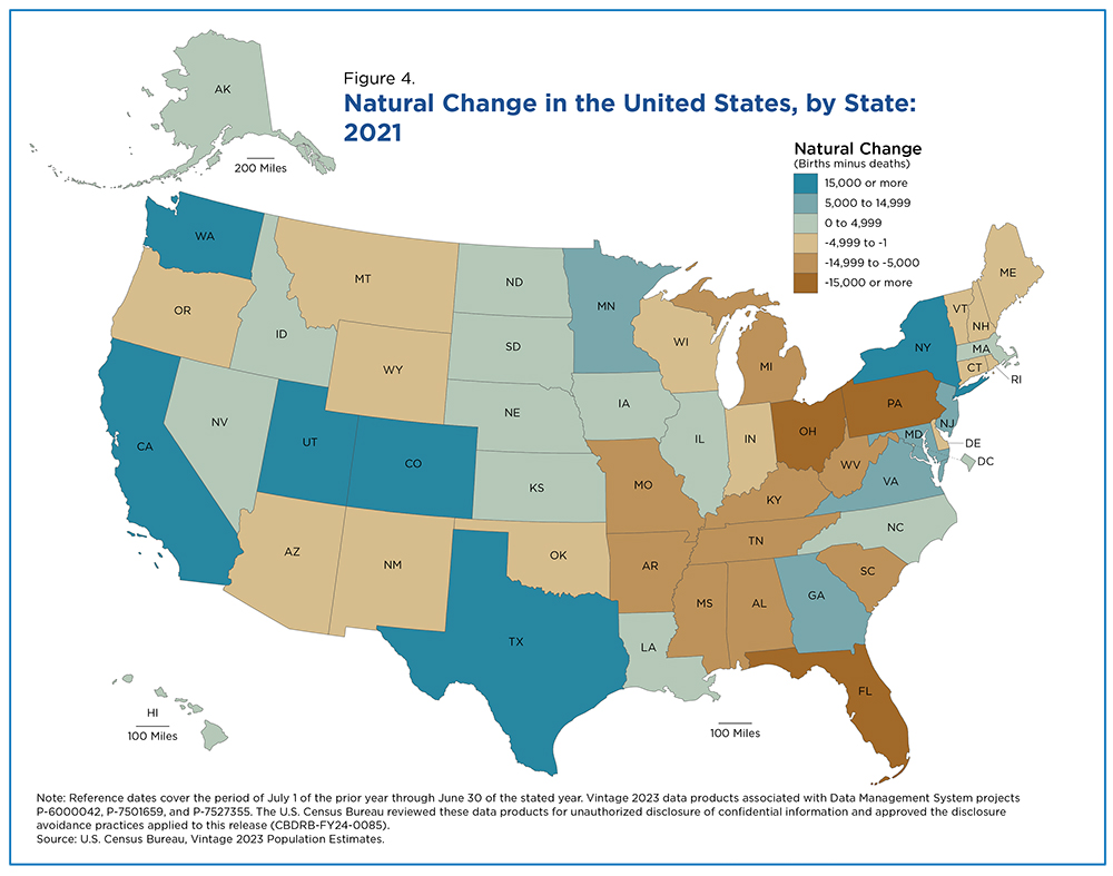 Figure 4. Natural Change in the United States, by State: 2021