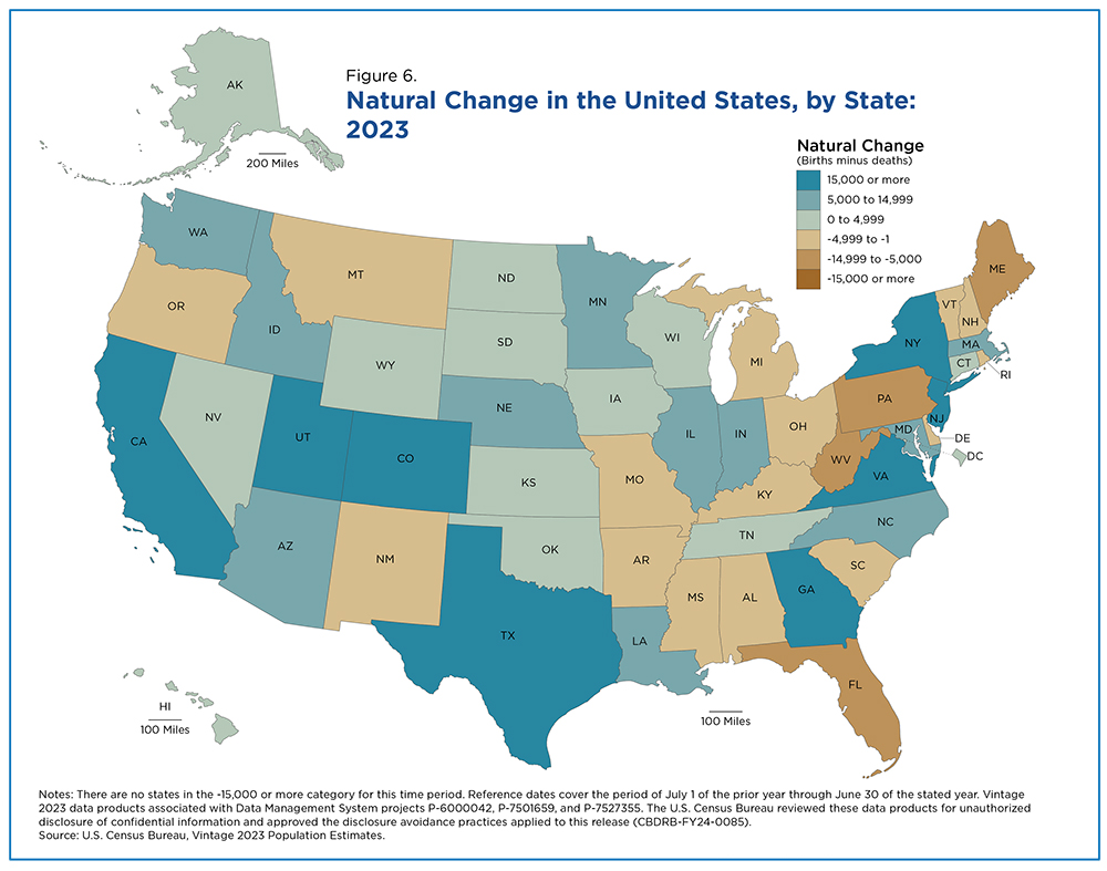 Figure 6. Natural Change in the United States, by State: 2023