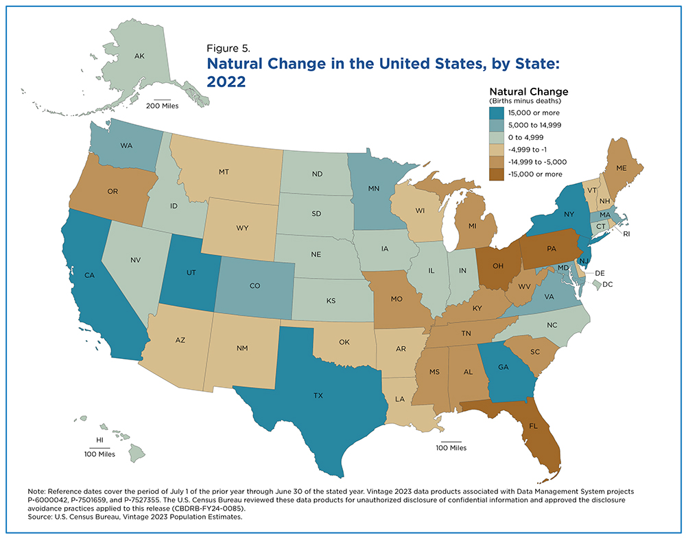 Figure 5. Natural Change in the United States, by State: 2022
