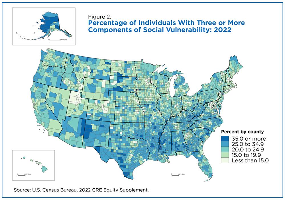 Figure 2. Percentage of Individuals With Three or More Components of Social Vulnerability: 2022