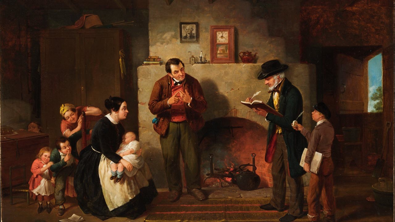 Frances William Edmonds 1854 painting "Taking the Census" depicts a marshal and his young assistant collecting data for the 1850 Census.