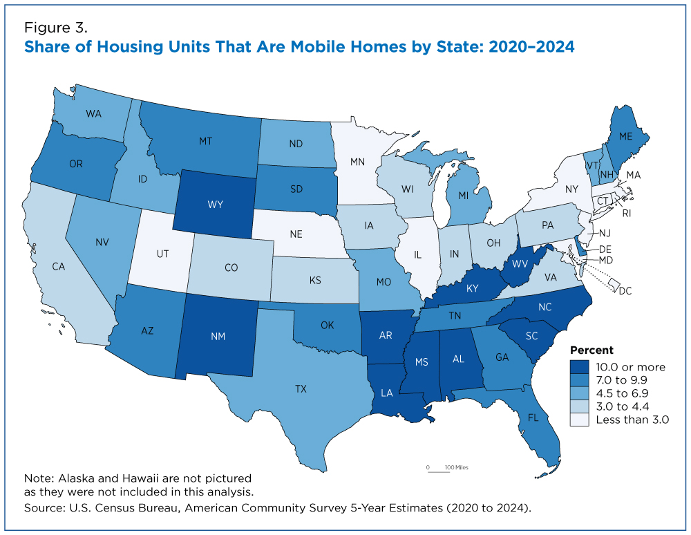 Figure 3. Share of Housing Units That Are Mobile Homes by State: 2020-2024
