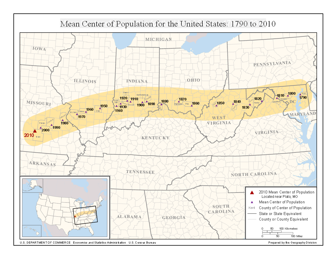 Mean Center of Population for the United States: 1790 to 2010