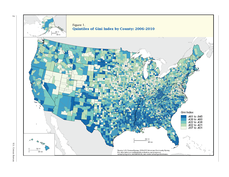 Quintiles of Gini Index by County: 2006-2010