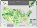 Median Household Income of the Total Population by County: 2014