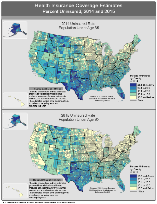 Health Insurance Coverage Estimates: Percent Uninsured, 2014 and 2015
