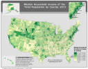 Median Household Income of the Total Population by County: 2015