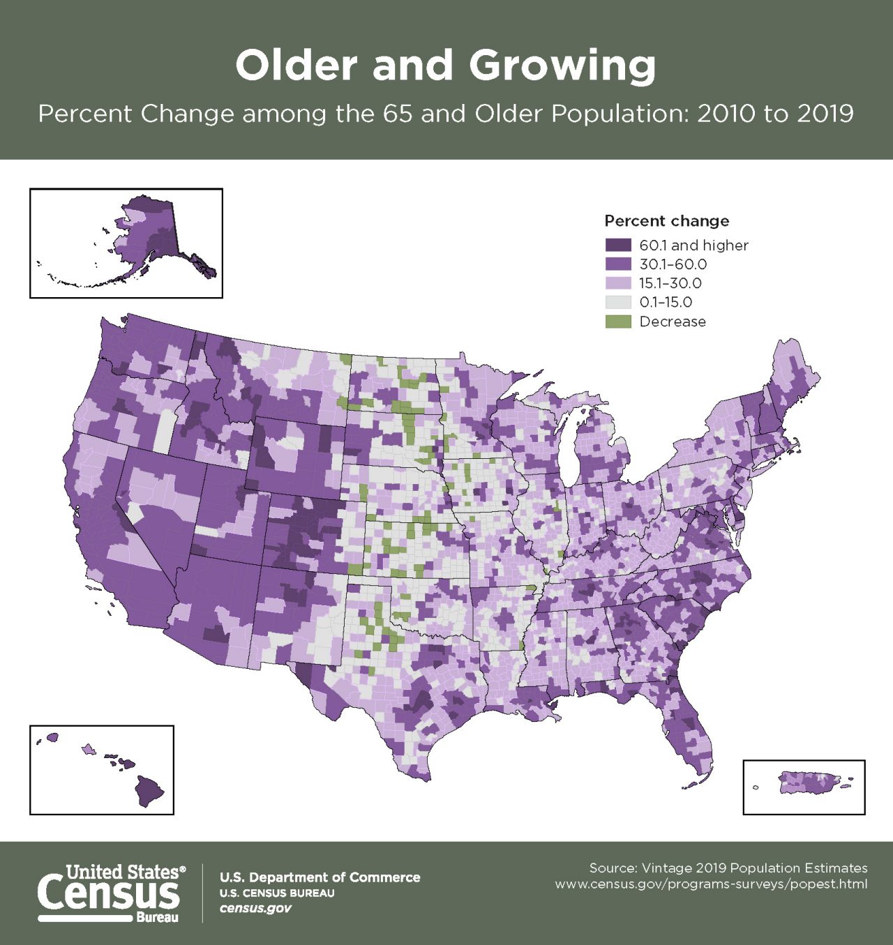 Older and Growing - Percent Change among the 65 and Older Population: 2010 to 2019