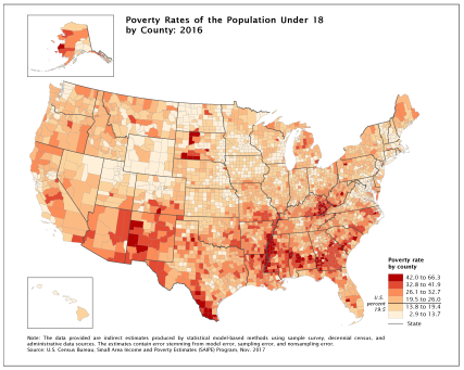 Poverty Rates of the Population Under 18 by County: 2016
