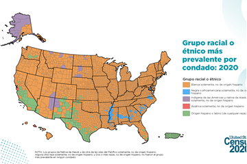 Grupo racial o étnico más prevalente por condado: 2020