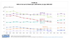 FIGURE H3. Births in the Last 12 Months per 1,000 Women, by Age: Selected Years, 2006-2023