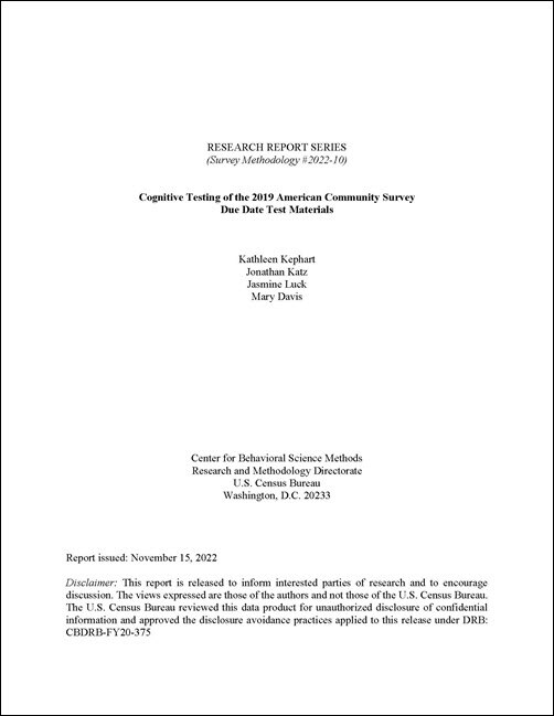 Cognitive Testing of the 2019 American Community Survey Due Date Test Materials