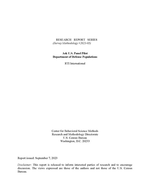 Ask U.S. Panel Pilot, Department of Defense Populations