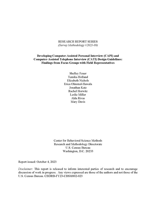 Findings from Focus Groups with Field Representatives on CATI/CAPI Guidelines