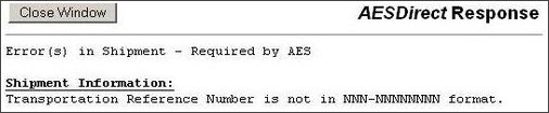 AESDirect Error Response: Transportation Reference Number