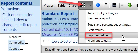 Suppress values selection