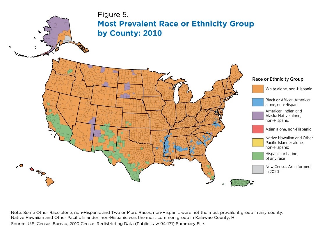 Figure 5. Most Prevalent Race or Ethnicity Group by County: 2010
