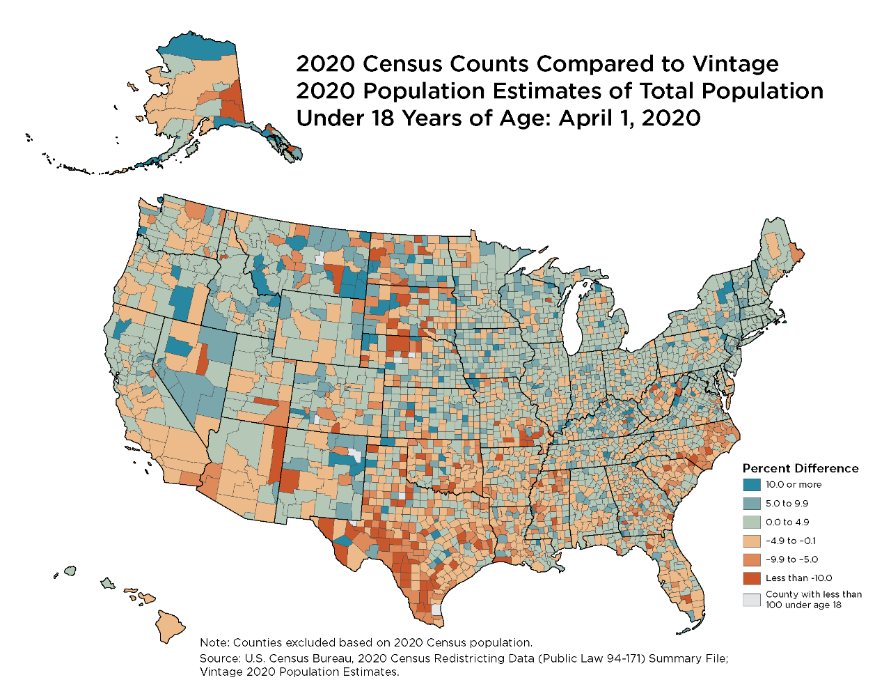 2020 Census Counts Compared to Vintage  2020 Population Estimates of Total Population  Under 18 Years of Age: April 1, 2020