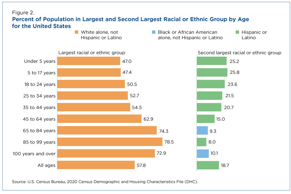 Figure 2. Percent of Population in Largest and Second Largest Racial or Ethnic Group by Age for the United States