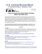 Facts for Features: American Indian and Alaska Native Heritage Month: November 2013