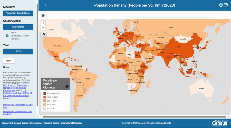 Interactive Map: International Database (IDB) - Population estimates and projections for 227 countries and areas.