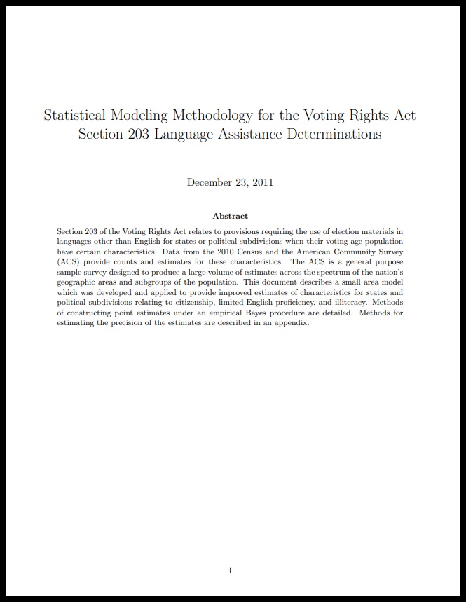 White paper on the methodology used to generate the 2011 Section 203 Determinations