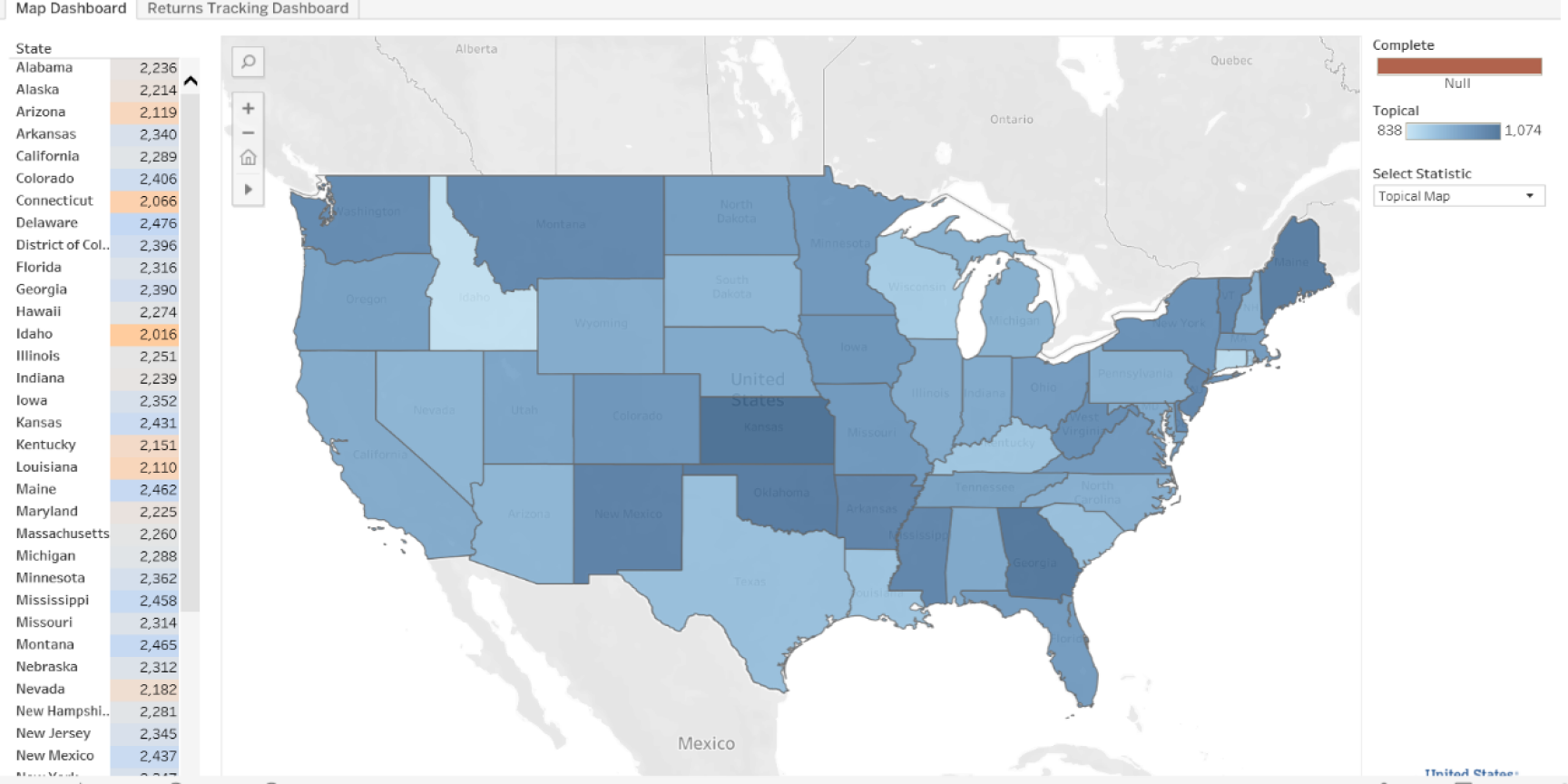 Image 2. U.S. map of response rates by state by topical form