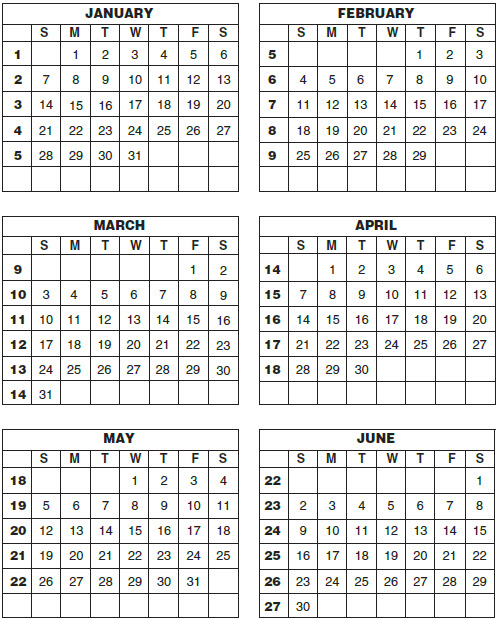 LABOR FORCE CALENDAR NUMBERED WEEKS FOR (2024)