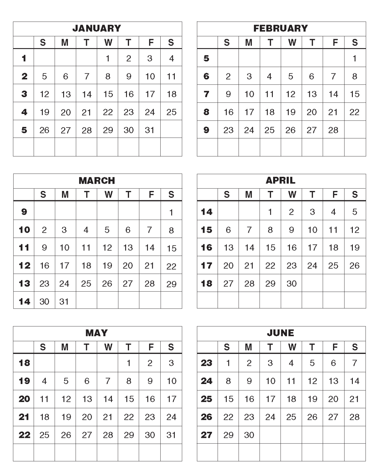 LABOR FORCE CALENDAR NUMBERED WEEKS FOR (2024)